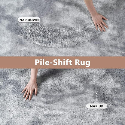 FinRèc 7x10 Washable Area Rugs for Bedroom Living Room, Low Pile Thin Ultra Soft Shag Rug, Non-Slip Carpet Indoor for Home Decor (Tie-dye Grey)