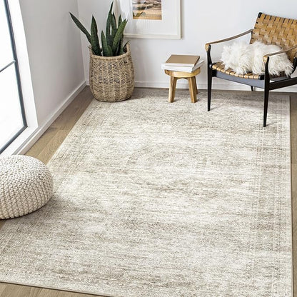 EIEIHOUSE Washable Area Rugs for Living Room -6x9 Neutral Vintage Distressed Floral Farmhouse Boho Large Soft Floor Rug Indoor Non Slip Carpet for Living Room Bedroom Dining Room Office-Beige