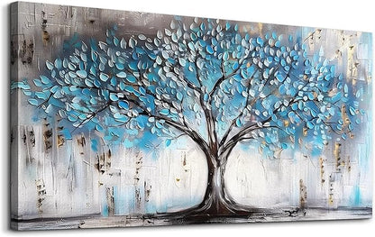 Wapluam Wall Art For Living Room Farmhouse Large Decoration For Bedroom Office Pictures Artwork Wall Decor Tree Abstract Canvas prints Wall Paintings Blue Modern Poster Home Decorations 24"X48"