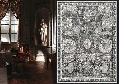 RUGSURE Washable Area Rugs - Perfect for Living Room, Bedroom, Kids Room, Nursery - Stain & Water Resistant Non-Slip, Pet & Child Friendly, Vintage Tribal Area Rugs (Grey, 4' x 6')