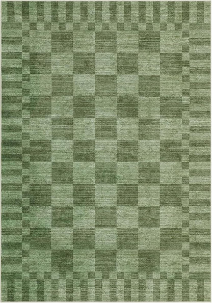 GarveeHome 8×10 Area Rugs for Living Room,Moss Green Checkered Rug，Modern Non-Slip Washable Farmhouse Geometric Checkerboard Rugs for Bedroom Dining Room Office