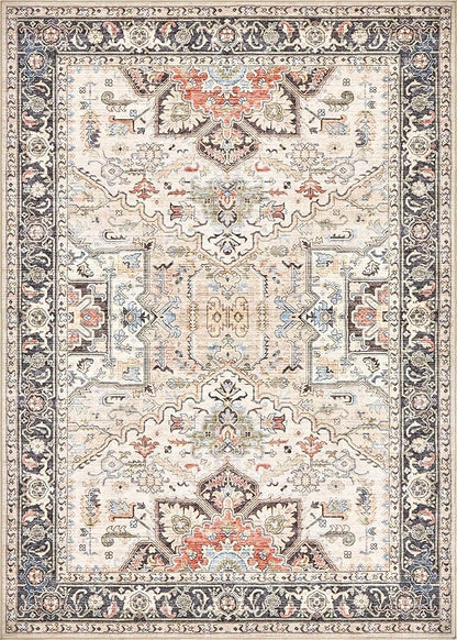 Area Rug for Living Room - 7x9 Soft Washable Oriental Vintage Floral Distressed Large Carpet - Fade Stain Resistant Non Slip Rugs for Bedroom Dining Room Nursery Dorm Office Home Decor - Multi