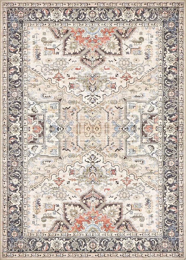Area Rug for Living Room - 10x12 Soft Washable Oriental Vintage Floral Distressed Large Carpet - Fade Stain Resistant Non Slip Rugs for Bedroom Dining Room Nursery Dorm Office Home Decor - Multi
