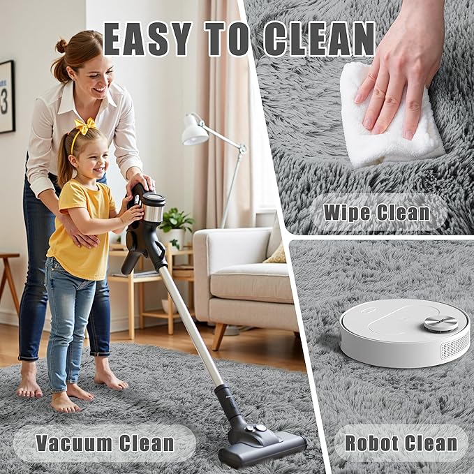 8x10 Area Rug for Living Room:Ultra Soft Fluffy Shag Light Grey Rugs,Large Fuzzy Plush Indoor Non Slip Carpet Washable Rug for Bedroom Kids Nursery Office Dorm Modern Decor(Light Grey 8'x10')
