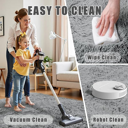 5x7 Area Rug for Living Room:Ultra Soft Fluffy Shag Light Grey Rugs,Large Fuzzy Plush Indoor Non Slip Carpet Washable Rug for Bedroom Kids Nursery Office Dorm Modern Decor(Light Grey 5'x7')