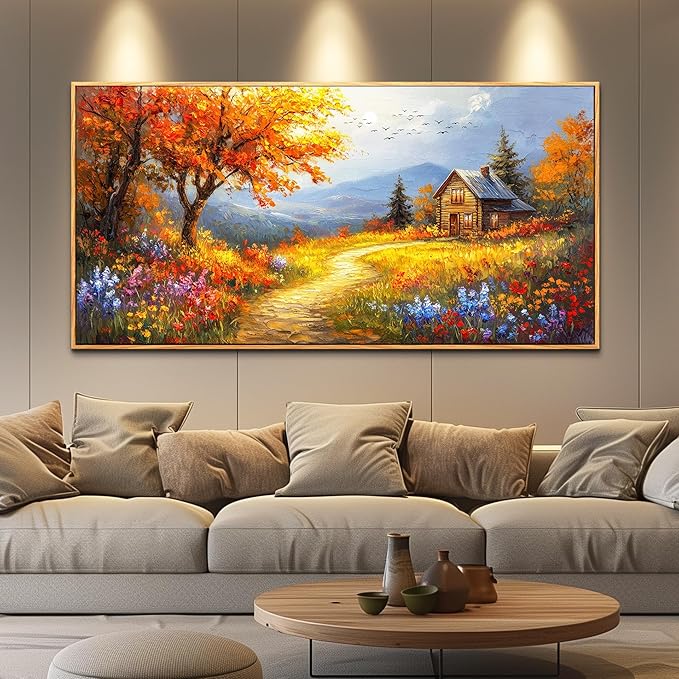 FUHAIHUA Wood Framed Canvas Wall Art For Living Room Wall Decor For Bedroom Office Wall Decoration Reddish Orange Tree Paintings Farmhouse Pictures Artwork Room Aesthetic Home Decor 20x40 In