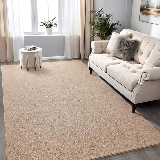 Rugs for Bedroom Living Room, 5x7 ft Beige Area Rug, Washable Memory Foam Indoor Carpet, Modern Aesthetic Minimalist Non-Slip Carpets for Boys Girls Adults Home Decor