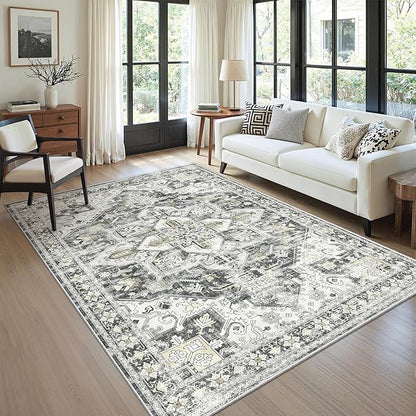 zesthome Area Rugs 6x9, Large Rugs for Living Room, Stain Resistant Washable Rug, Rugs for Bedroom with Non Slip Backing, Ultra-Thin Vintage 6x9 Area Rug