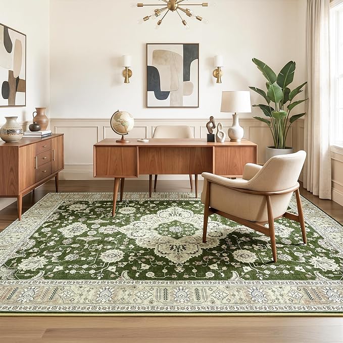 Maxsoft Area Rugs for Living Room Bedroom, 4x6 Dark Green Washable Rug with Rubber Backing, Non-Slip and Stain Resistant Soft Throw Indoor Carpet for Dining Room Office Kitchen Dorm Home Decor