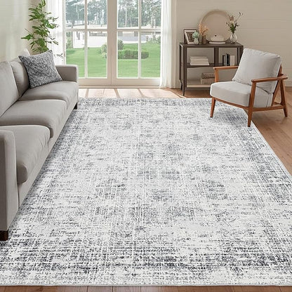Washable 5x7 Area Rug: Modern Large Rugs for Living Room Dining Room Bedroom Office Indoor - Non-Slip Carpet Home Decor - 5x7 Light Grey