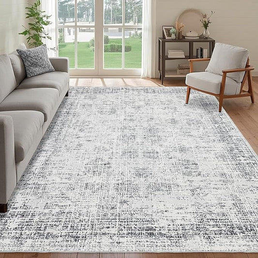 Washable 5x7 Area Rug: Modern Large Rugs for Living Room Dining Room Bedroom Office Indoor - Non-Slip Carpet Home Decor - 5x7 Light Grey