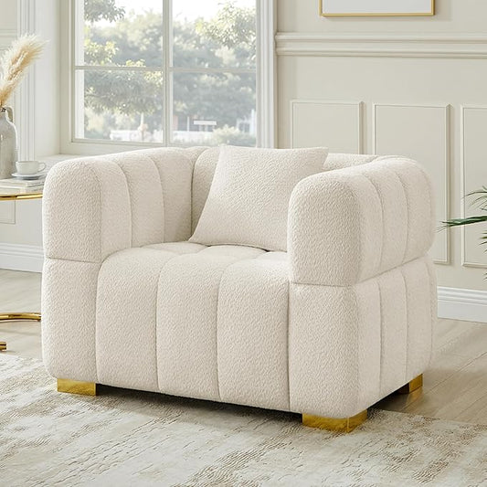 VANOMi 44.09”Oversized Accent Chair, Boucle Armchair with Deep Seat, Comfy Reading Chair for Living Room, Bedroom, Office, Apartment, White (1 Piece)