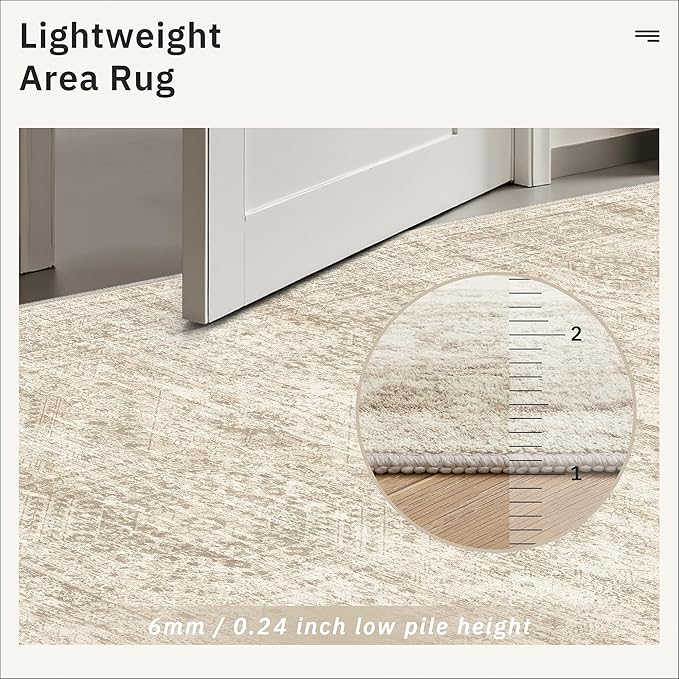 Soalmost 5x5 Beige Round Rug 5ft Living Room Circle Rug Vintage Round Area Rug Non Slip Indoor Carpet for Entryway Dining Room Bedroom