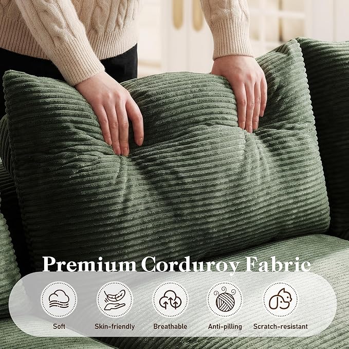 Homkdom L-Shaped Cloud Boneless Couch with Deep Seat, Modular Sectional Sofa with Oversized Chaise, 6 Layouts Combination for Living Room, Apartment, No Assembly (Green, Right Facing Chaise)