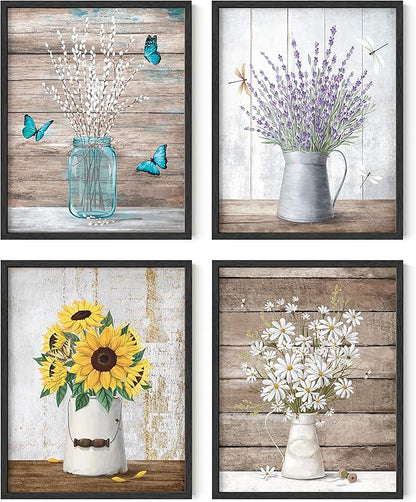 HAUS AND HUES Botanical Prints - Set of 4 Floral Posters, Wall Flower Pictures (Unframed 11x14)