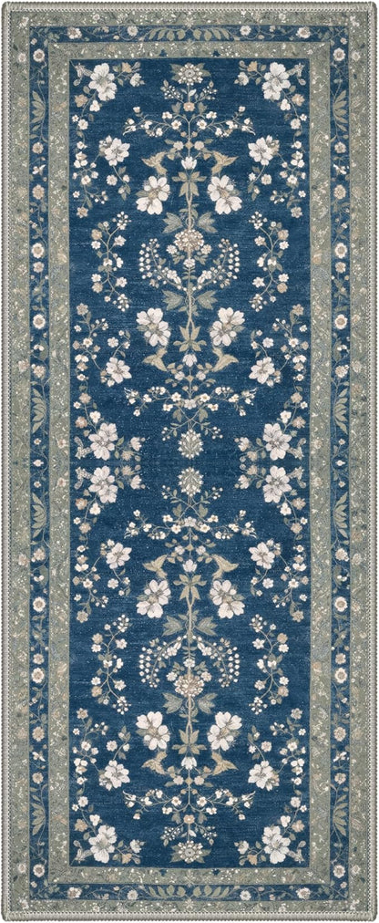 GENIMO Runner Rug 2x5 Non Slip Machine Washable Vintage Hallway Runner Rug, Low Pile Lightweight Rugs for Entryway, Hallway, Kitchen and Corridor, Dusty Navy