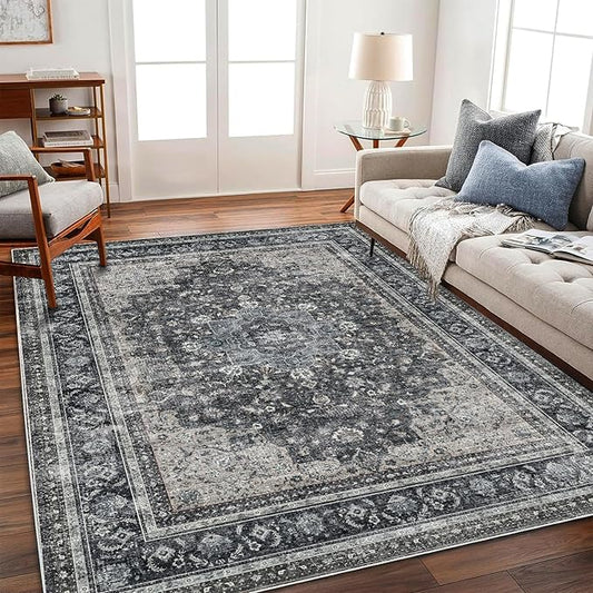 CHAMPLANT Area Rug 5'x7' Washable Rug Traditional Floor Cover Thin Retro Kitchen Indoor Distressed Non Slip Carpet for Living Room Bedroom Dining Room