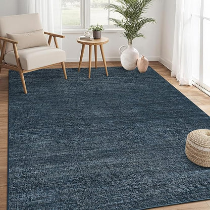 Modern Solid Color Area Rug 10x13 Large Living Room Area Rug Washable Abstract Bedroom Rugs Non Slip Boho Dining Room Throw Carpet Soft Stain Resistant Minimalist Rugs for Nursery Home Office, Navy