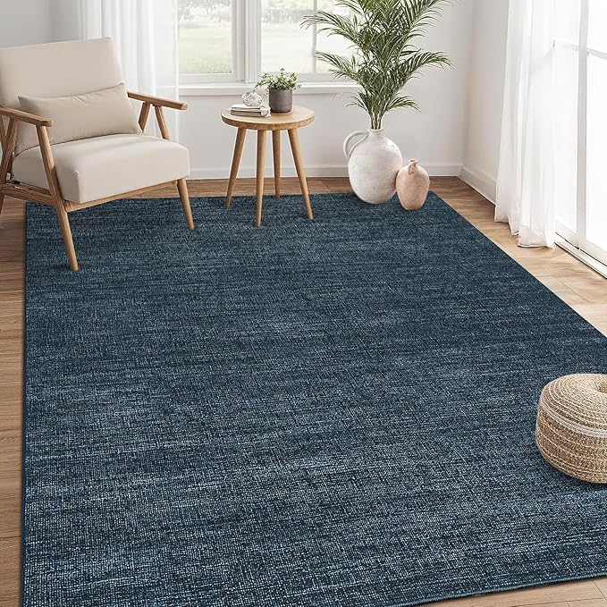 Area Rug 4x6 Washable Bedroom Rugs Non Slip Modern Solid Color Large Living Room Throw Carpet Low Pile Minimalist Kitchen Rug Plain Accent Rug Mat Classic Boho Area Rugs for Nursery Entryway, Navy