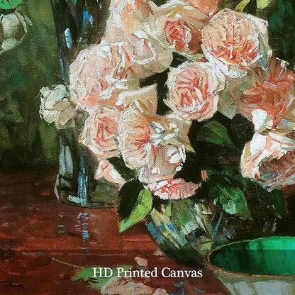 Pyradecor Vintage Retro Framed Wall Art White Roses Canvas Prints Mid Century Wall Decor Bedroom Decor for Living Room Farmhouse Kitchen Decorations