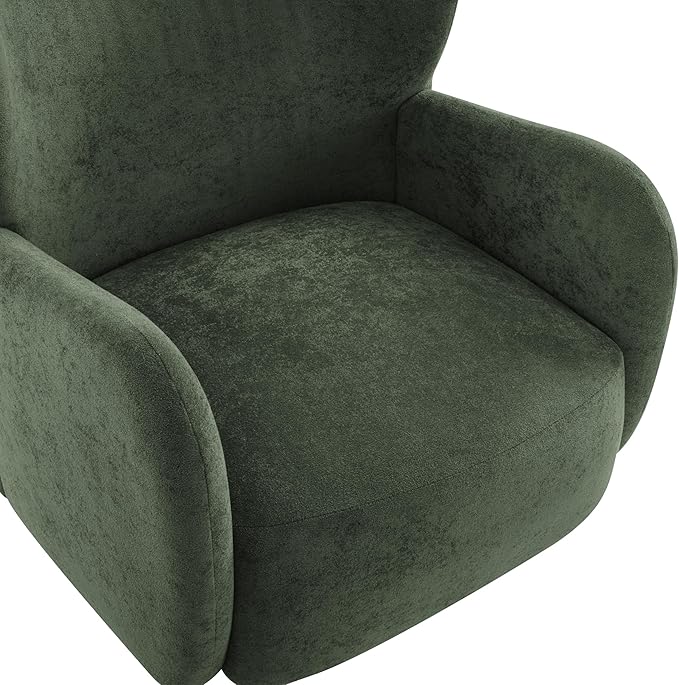 Christopher Knight Home Dolly Velvet Wingback Club Chair, Bedroom Comfy Reading Chair, Low Profile Accent Chair, Solid Wood Frame, Olive Green+Teak