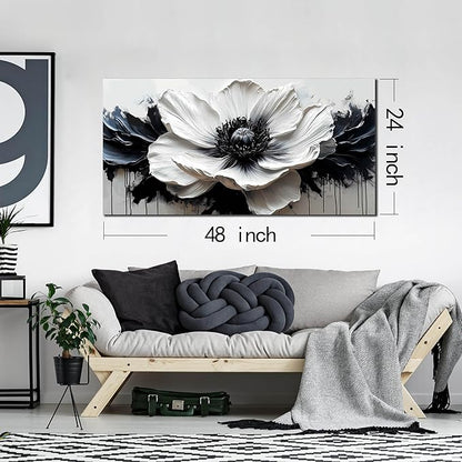 HUBOSKN Flower Canvas Wall Decor Living Room - Black and White Pictures Wall Art for Bedroom Women - Fashion Art Wall Decor Office Size 24" x 48"