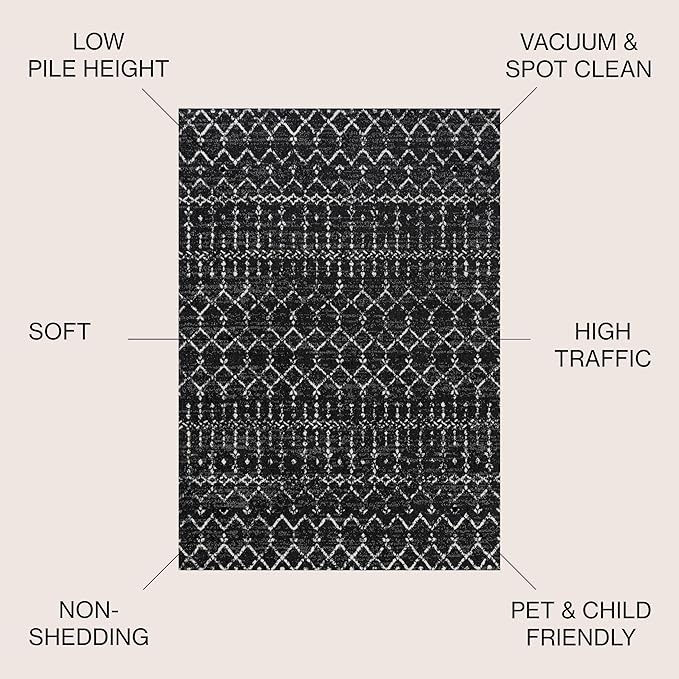 JONATHAN Y Boho Vintage Diamond Black/Ivory Indoor Area Rug 3X5 ft, Moroccan Hype for Living Room, Bedroom, Kitchen, Office, Easy-Cleaning, High Traffic, Pet-Friendly, Non-Shedding (MOH101D-3)