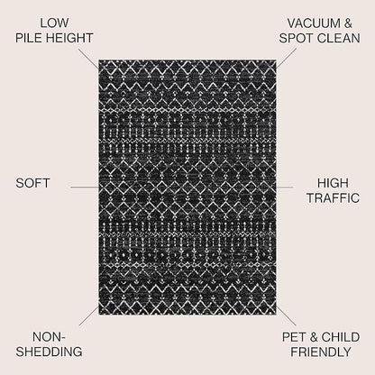 JONATHAN Y Boho Vintage Diamond Black/Ivory Square Area Rug 3X3 ft, Moroccan Hype for Living Room, Bedroom, Kitchen, Office, Easy-Cleaning, High Traffic, Pet-Friendly, Non-Shedding (MOH101D-3SQ)