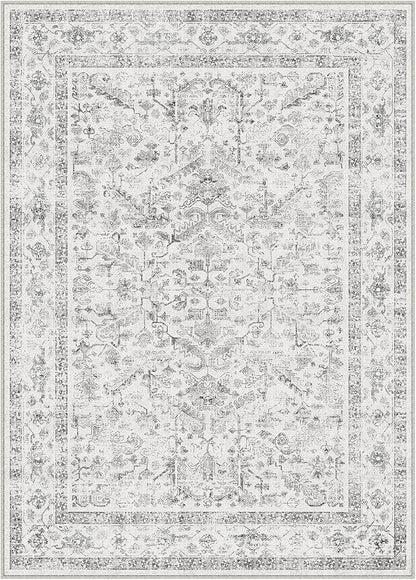 PureCozy Grey 2x3 Entryway Rug Vintage Area Carpet Indoor Kitchen Washable Door Mat Entrance Small Low Pile Traditional Distressed Retro Accent Throw Rug Non Slip Office Bathroom