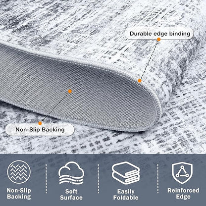 8x10 Area Rugs Washable Rug:Anti-Skid Abstract Modern Living Room Rug Soft Thin Carpets Indoor Floor Non-Shedding Carpet for Bedroom Dining Farmhouse Nursery Home Office(Black/Grey/White, 8x10)