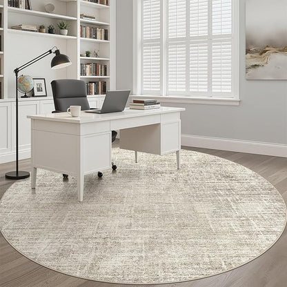 5ft Round Rug Living Room: 5x5 Washable Large Neutral Brown Circle Area Rug Abstract Soft Modern Stain Resistant Indoor Floor Non-Slip Carpet for Bedroom Nursery Kids Office Playroom Dining Room