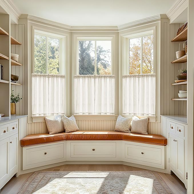 24 Inch Laundry Room Basement Window Curtains 2 Panels Natural Linen Rod Pocket Semi Sheer Light Filtering Drapes for Farmhouse Cafe Bathroom Short Curtains 24 Inches Long W34xL24