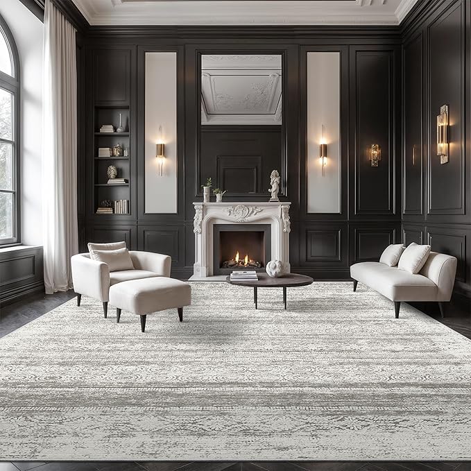 Washable Rugs 8x10 for Living Room - Stain Resistant Non-Shedding Modern Abstract Area Rug, Soft Thin Indoor No Slip Carpet for Bedroom, Dining Table, Home Office - Charcoal Grey (8'x10')