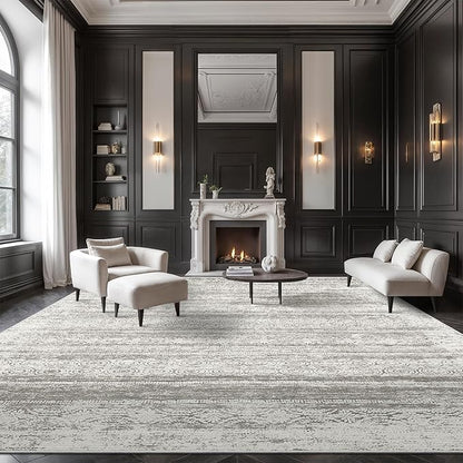 Washable Rugs 8x10 for Living Room - Stain Resistant Non-Shedding Modern Abstract Area Rug, Soft Thin Indoor No Slip Carpet for Bedroom, Dining Table, Home Office - Charcoal Grey (8'x10')