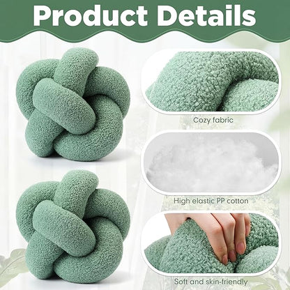 Beeveer 2 Pcs Knot Pillow Ball 12 Inch Soft Decorative Teddy Boucle Knot Throw Pillows for Home Bed Couch Living Room Decor (Green)