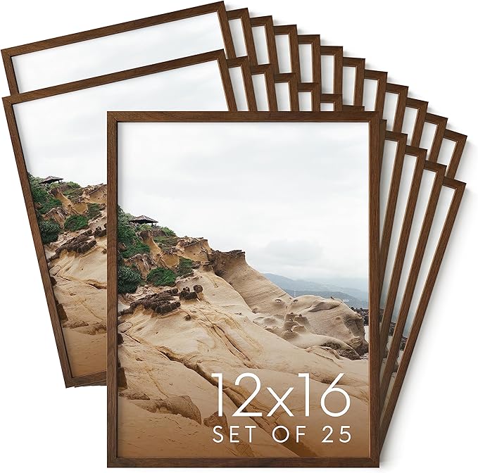 Haus and Hues 12x16 Walnut Oak Wood Picture Frames Set of 25 - Premium Bulk Picture Frames 12x16 Bundle - Elegant Gallery Wall Frame Set for Posters, Art Display - Ideal for Wall Decor in Home &