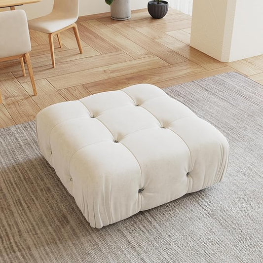 Modular Sectional Couches for Living Room, Modern Luxury Velvet Bubble Couch with Reversible Chaise Ottoman, Deep Seat Cloud Sectional Sofa (Ottoman, Beige)