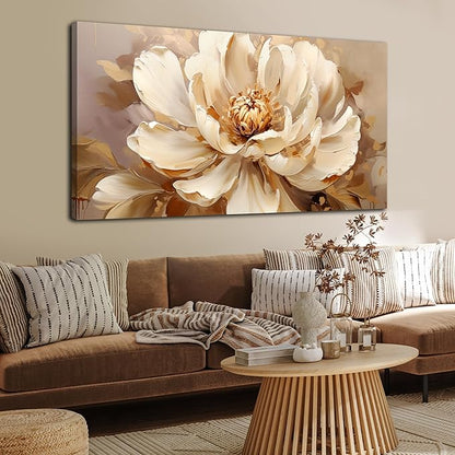 Large Flower Canvas Wall Art for Bedroom Women,White Floral Wall Decor for Living Room 29 x 59 Inch