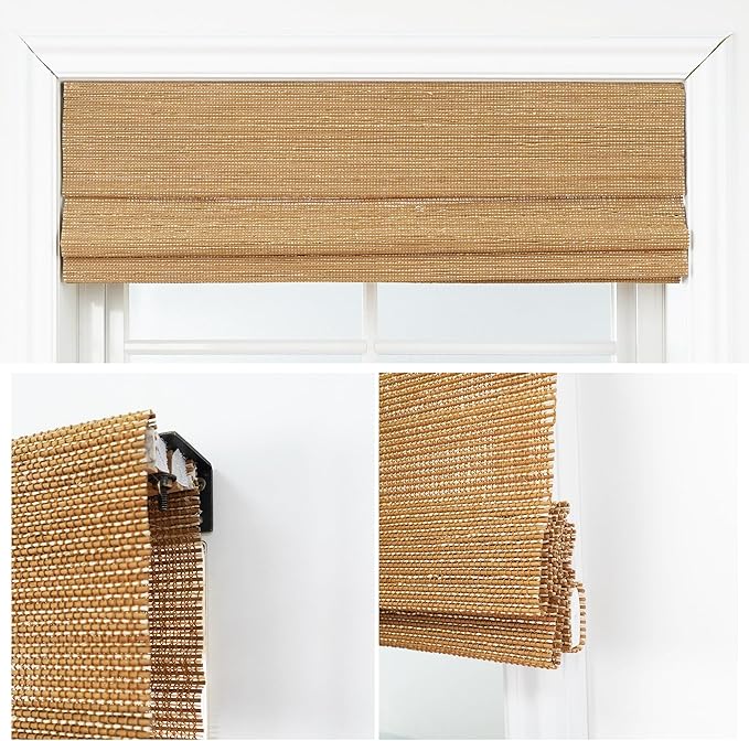 Motorized Bamboo Roman Shades, Motorized Blinds with Remote Compatible with Homekit, Alexa GoogleHome, Smart Wood Woven Shades for Indoor Windows, Customize, Amber Mesa