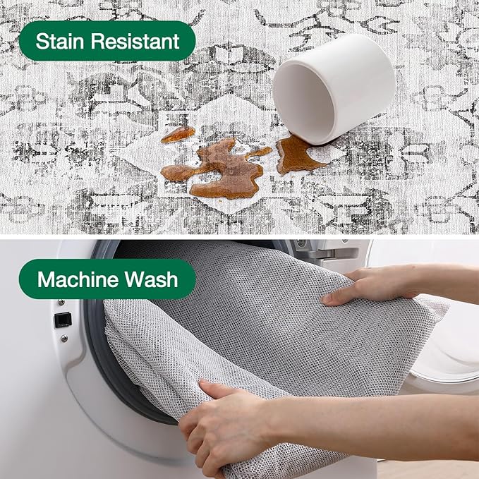 LUMI 5x8 Washable Area Rug for Living Room, Ultra Soft Stain Resistant Carpet with Non Slip Rubber Backing, Non-Shedding Low Pile Rugs for Bedroom, Dining Room, Indoor, Office