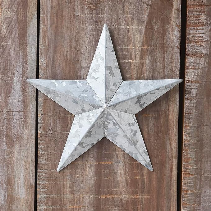 VHC Brands Patriotic Faceted Metal Star Galvanized Wall Hanging 8x8, Independence Day Decor, American Star Design, Distressed Appearance Metal Wall Hanging
