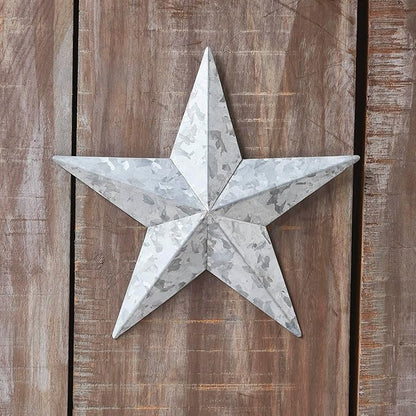 VHC Brands Patriotic Faceted Metal Star Galvanized Wall Hanging 8x8, Independence Day Decor, American Star Design, Distressed Appearance Metal Wall Hanging
