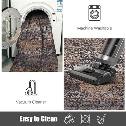 RUGSURE Washable Area Rug - 1/6 Thick - Stain & Water Resistant Non-Slip - Resistant Rug for Living Room, Bedroom, Nursery, Pet & Child Friendly, Vintage Charm Area Rugs (Rust, 5' x 7')