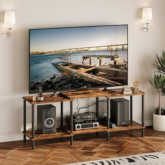 TV Stand, Entertainment Center, Industrial TV Media Console Table with Open Storage Shelves, 2 Tier TV Cabinet for Living Room, Bedroom LTS107RB