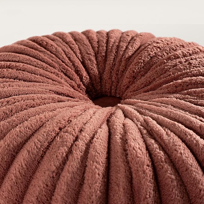 HIG Decorative Round Throw Pillows for Bed Couch -Set of 2 Handcraft Ruched Pumpkin Pillow, Soft and Durable Flannel Floor Pillow for Home Decor, Bed Living Room and Sofa (Dusty Rose,14.5"x14.5")