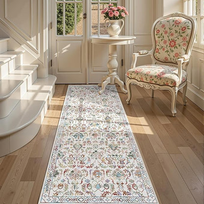 Colorful 2x6 Runner Rug for Hallways Bed Side Kitchen, Boho Washable Low-Pile Floor Entryway Long Bathroom Mat, Non-Slip Laundry Room Washstand Front Carpet 24x72 Inch