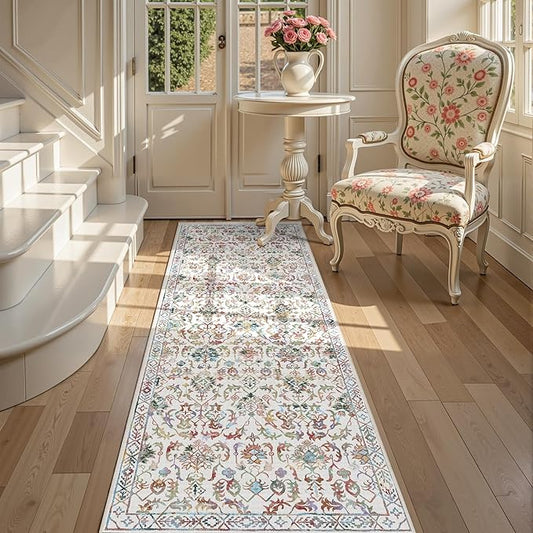 Colorful 2x6 Runner Rug for Hallways Bed Side Kitchen, Boho Washable Low-Pile Floor Entryway Long Bathroom Mat, Non-Slip Laundry Room Washstand Front Carpet 24x72 Inch