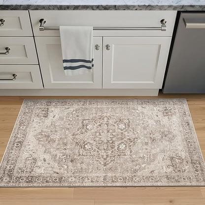 Bloom Rugs Washable Non-Slip 3' x 5' Rug - Beige/Gray Traditional Area Rug for Living Room, Bedroom, Dining Room, and Kitchen - Exact Size: 3' x 5'
