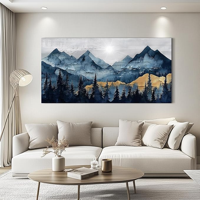 FUHAIHUA Large Wall Decor For Living Room Canvas Wall Art For Office Modern Wall Decorations For Bedroom Mountain Landscape Painting Abstract Pictures Artwork Room Home Decor 24x48 In