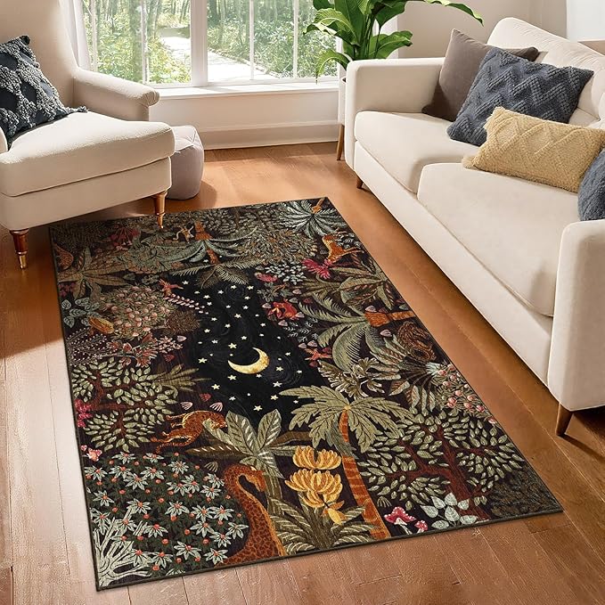 GarveeHome 3x5 Washable Area Rug for Bedroom, Jungle Animal Soft Tiger Rug Non Slip Low Pile Brown Carpet Stain Resistant Throw Rug for Bedside Kids Room Office Dining Room